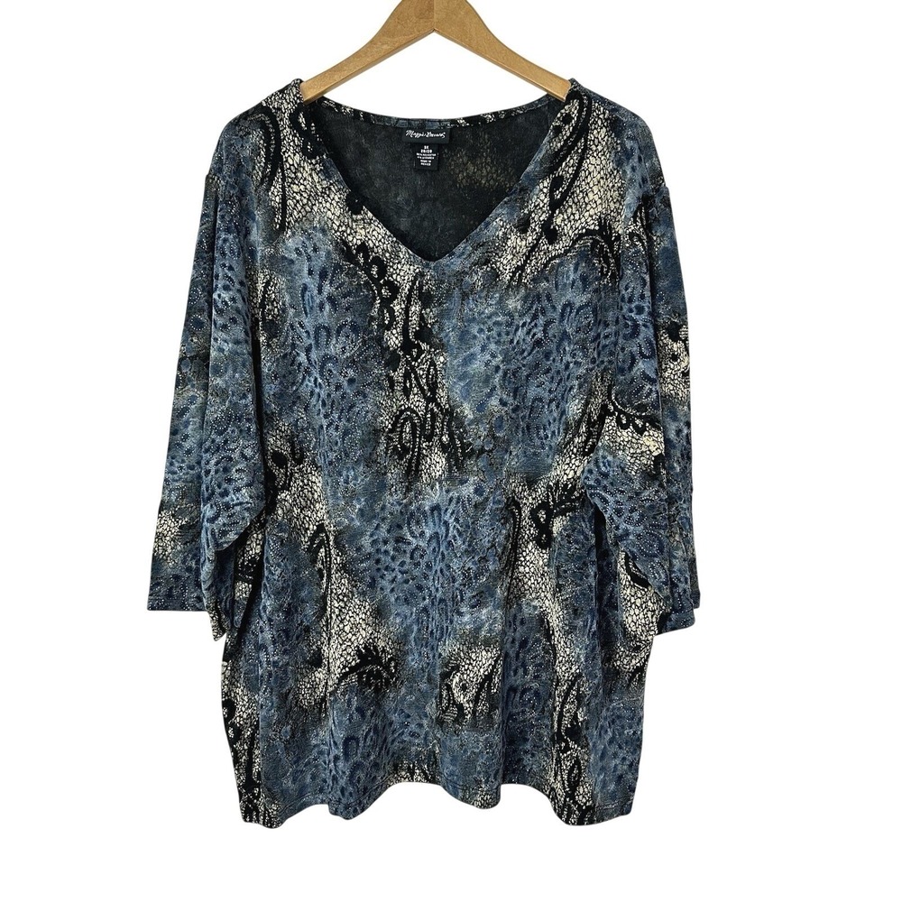 Maggie Barnes Tunic Blouse Top‎ Womens 3X Multicolor Sparkle Embellished Stretch